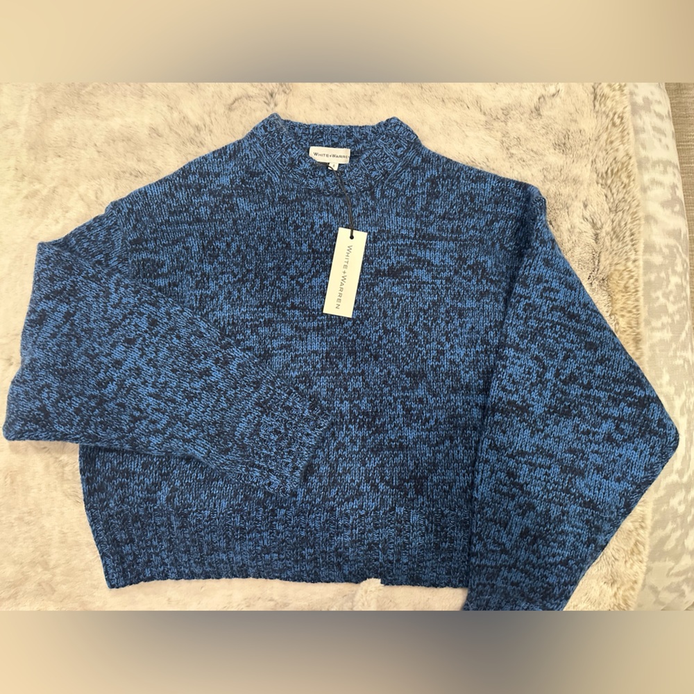 WHITE & WARREN NWT Cashmere Wide Rib Trim Crewneck